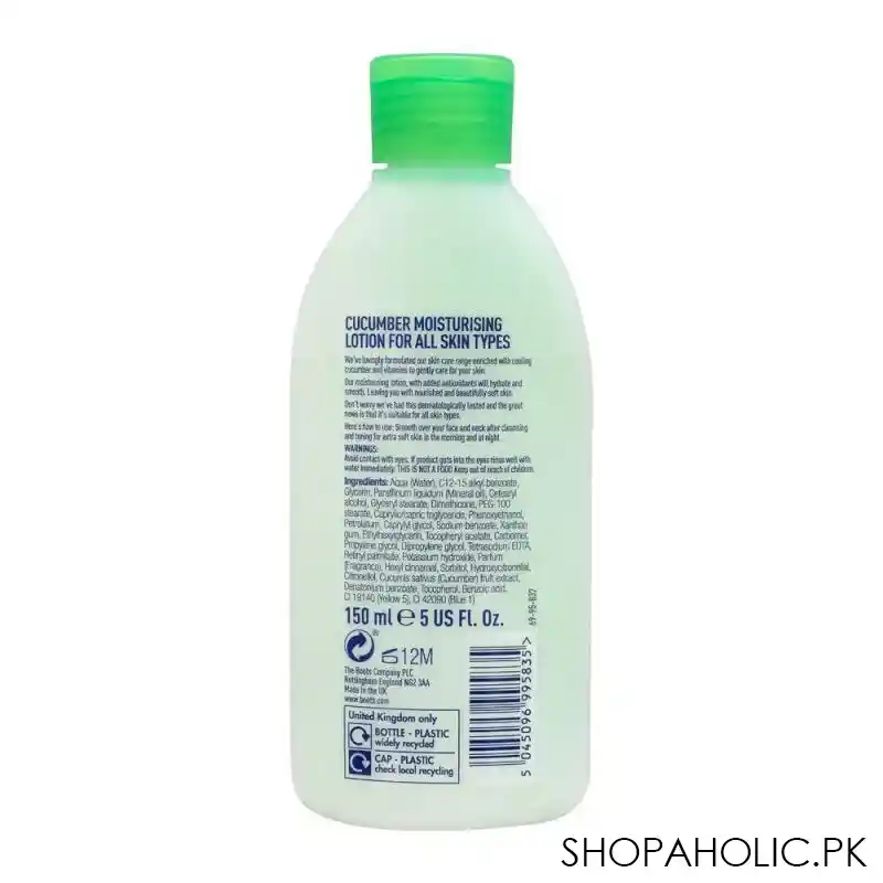 boots cucumber moisturising lotion, all skin types, 150ml image2