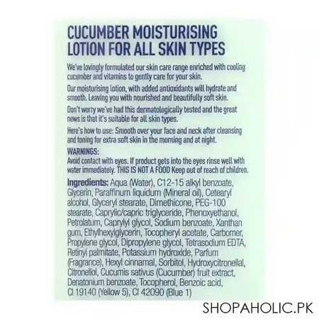 boots cucumber moisturising lotion, all skin types, 150ml image3