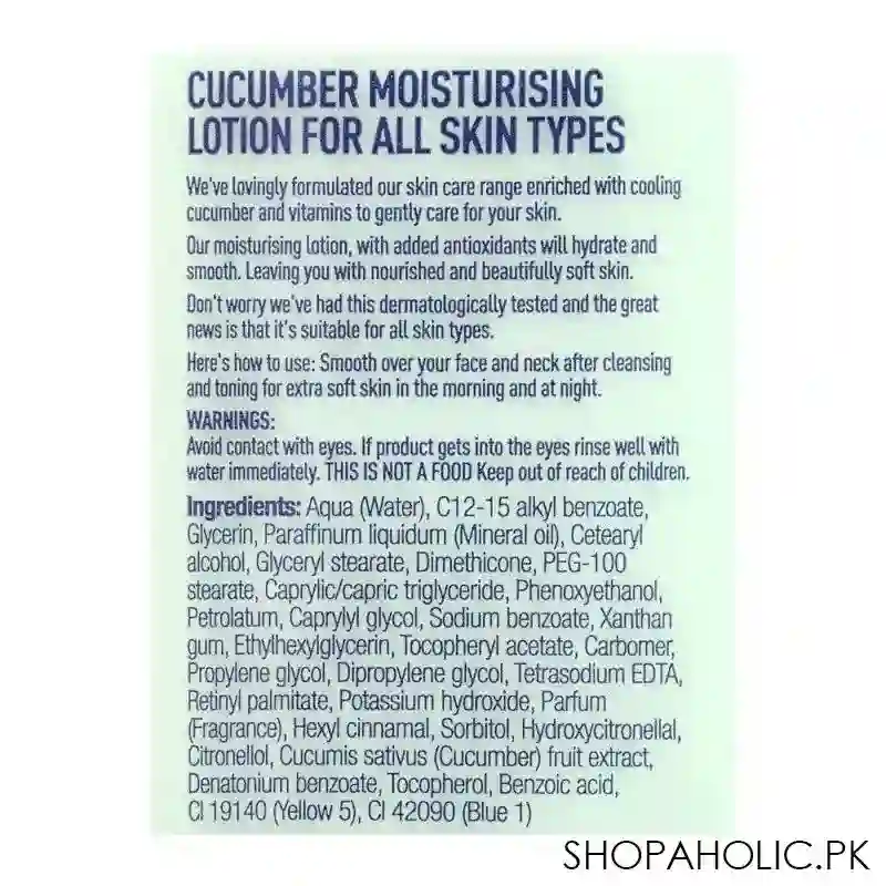 boots cucumber moisturising lotion, all skin types, 150ml image3