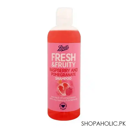 boots fresh & fruity raspberry and pomegranate shampoo, 500ml main image