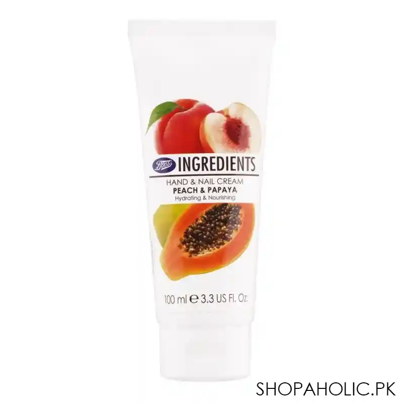 boots ingredients peach & papaya hand & nail cream, hydrating & nourishing, 100ml main image