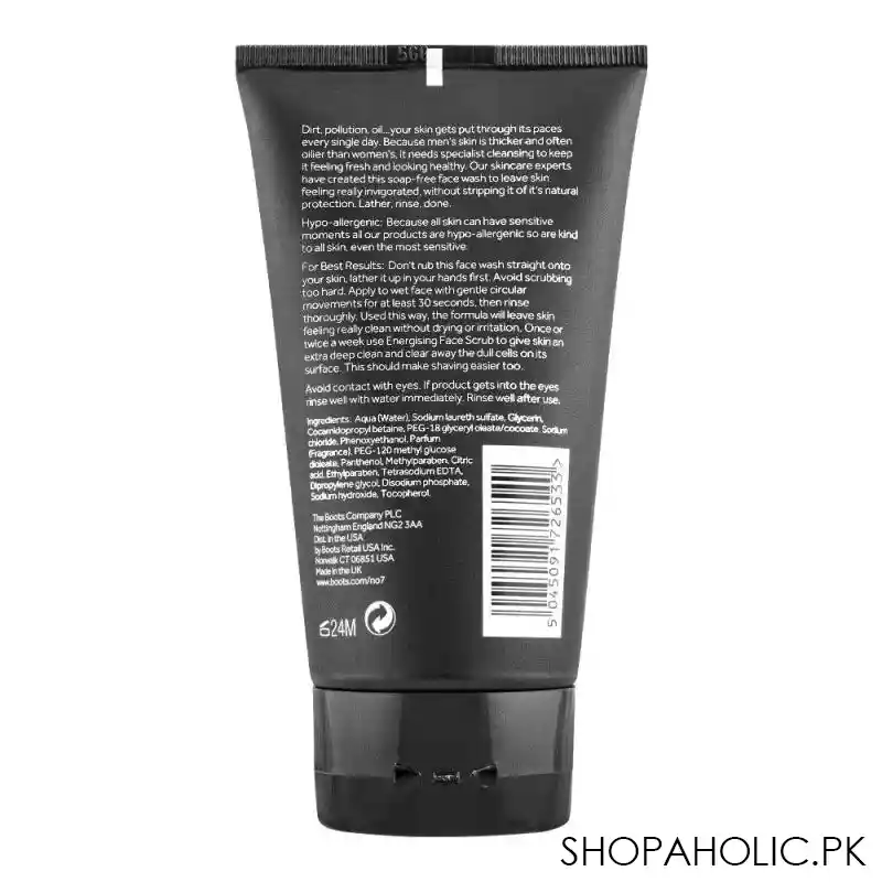 boots no. 7 men energising daily care sensitive face scrub, hypo allergenic, 150ml image2