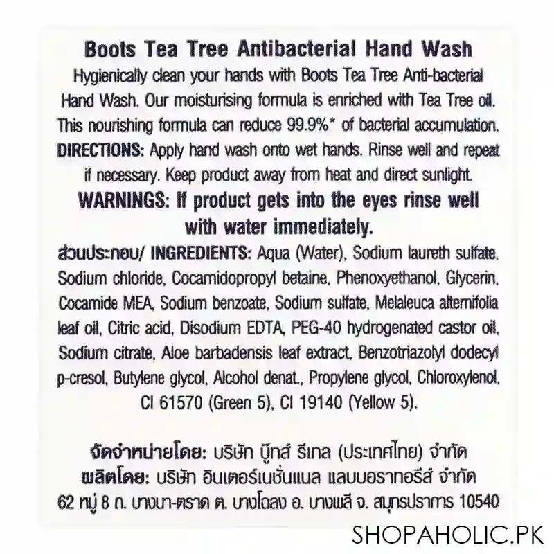 boots tea tree antibacterial hand wash, 485ml image3