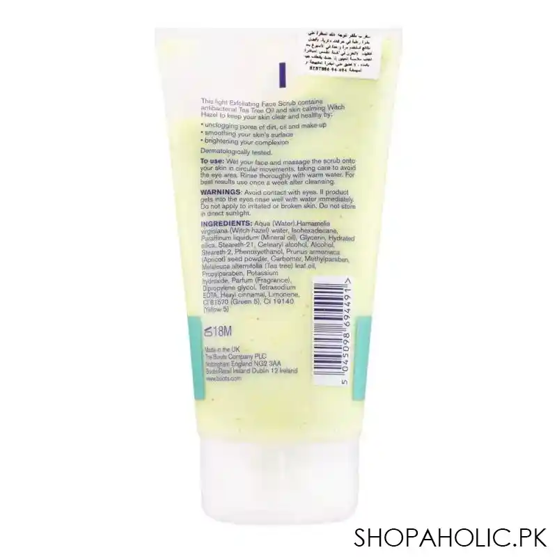 boots tea tree & witch hazel exfoliating face scrub, 150ml image2