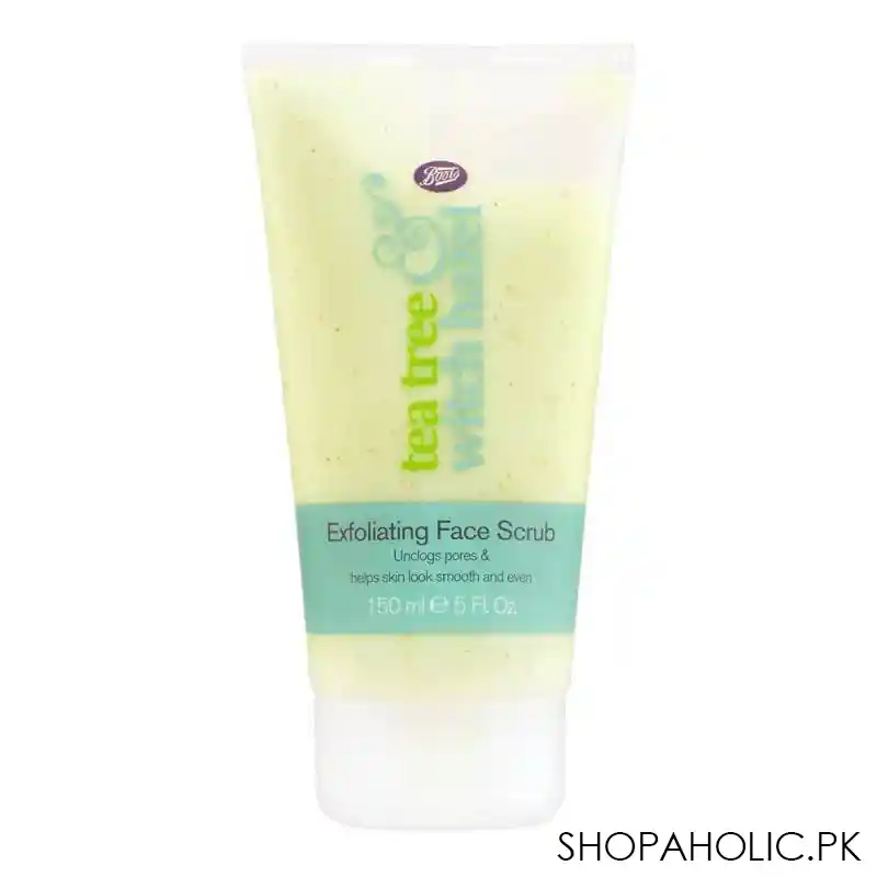 boots tea tree & witch hazel exfoliating face scrub, 150ml main image