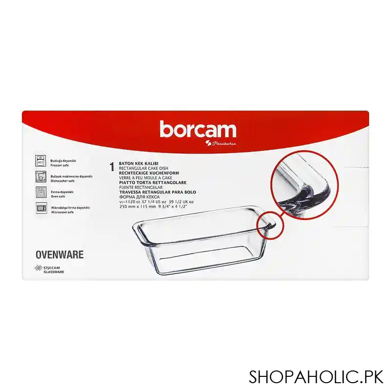 Borcam Midi Rectangular Cake Dish, Ovenware, Glassware & Dishware, 9.84 X 4.53 Inches, 59884 - Image 2