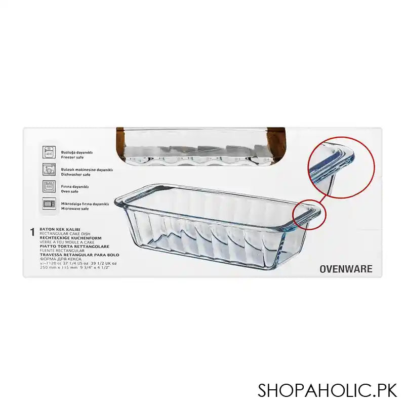 Borcam Midi Rectangular Cake Dish, Ovenware, Glassware & Dishware, 9.84 X 4.53 Inches, 59894 - Image 2