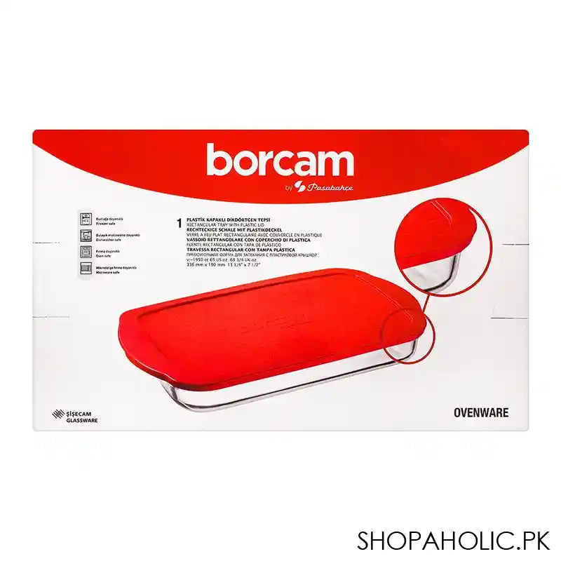 Borcam Rectangular Tray With Red Plastic Lid, Ovenware, Glassware & Dishware, 13.22 X 7.48 Inches, 59006-47 - Image 5
