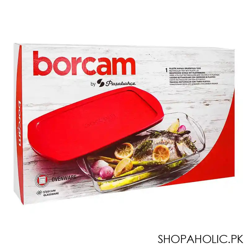 Borcam Rectangular Tray With Red Plastic Lid, Ovenware, Glassware & Dishware, 13.22 X 7.48 Inches, 59006-47 - Image 2