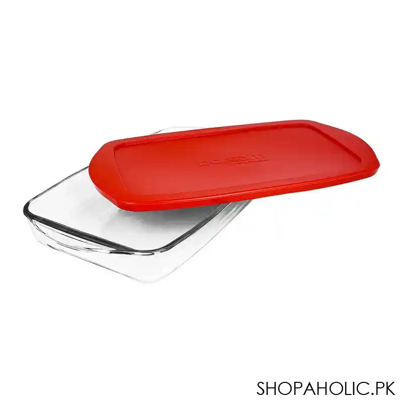 Borcam Rectangular Tray With Red Plastic Lid, Ovenware, Glassware & Dishware, 13.22 X 7.48 Inches, 59006-47 - Image 4