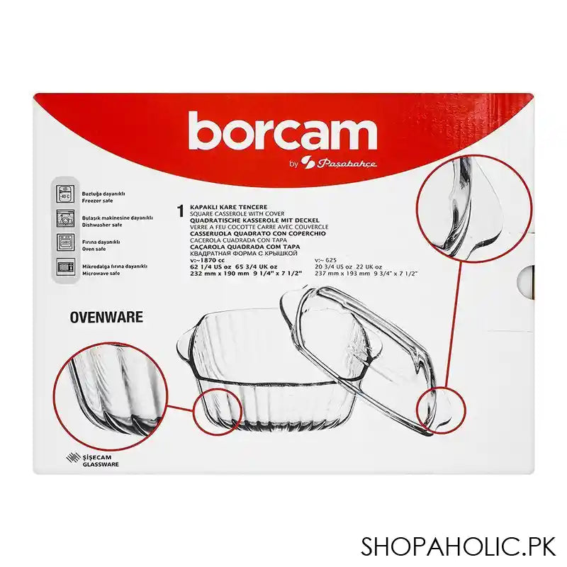 Borcam Square Casserole Bowl With Cover, Ovenware, Glassware & Dishware, 11.12 X 12.5 Inches, 59029 - Image 3