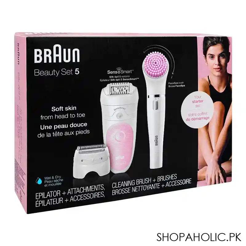 Braun Silk-Epil 5 Legs,Body & Face Brush Beauty Set-5, White/Pink, SES5895 - Image 4