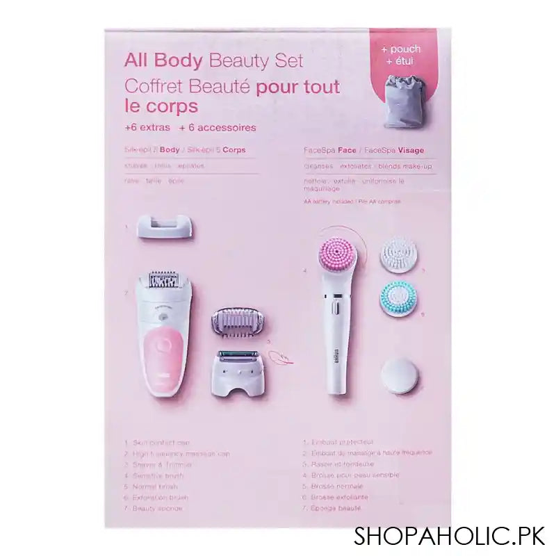 Braun Silk-Epil 5 Legs,Body & Face Brush Beauty Set-5, White/Pink, SES5895 - Image 7