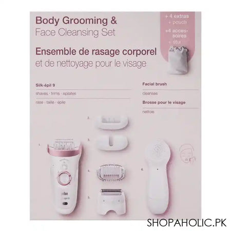 Braun Silk Epil 9 Wet & Dry Epilator, White/Pink, 9880 - Image 4
