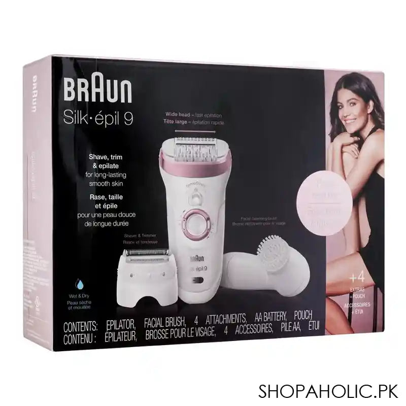 Braun Silk Epil 9 Wet & Dry Epilator, White/Pink, 9880 - Image 5