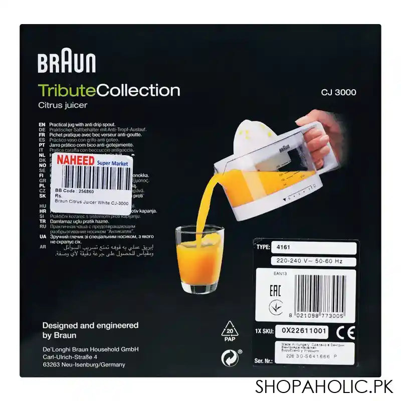 Braun Tribute Collection Citrus Juicer, White, CJ-3000 - Image 4