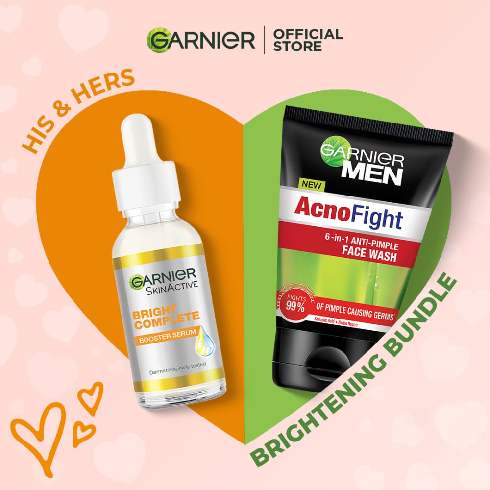 Garnier His & Hers Brightening Bundle - Vitamin C Serum 30ml + Men Acno Fight Facewash 50ml - Main Image