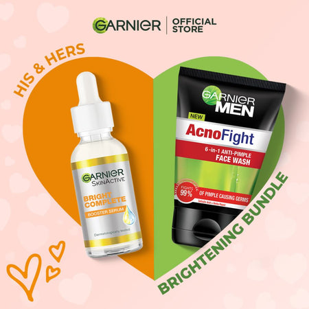 Garnier His & Hers Brightening Bundle - Vitamin C Serum 30ml + Men Acno Fight Facewash 50ml - Main Image