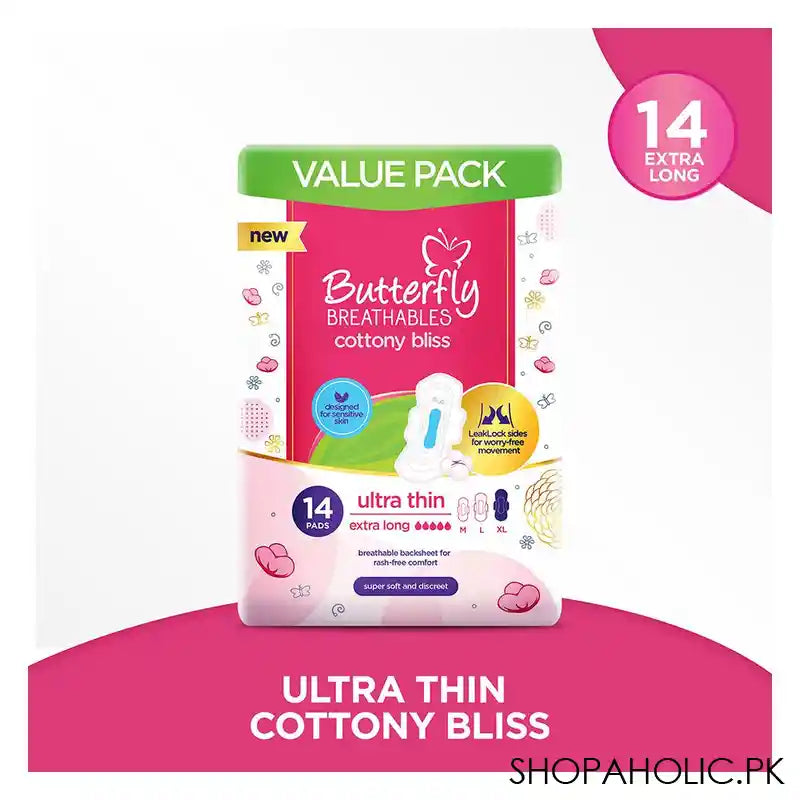 Butterfly Breathable Cottony Bliss Ultra Thin Extra Long Pads Value Pack, 14-Pack - Image 4