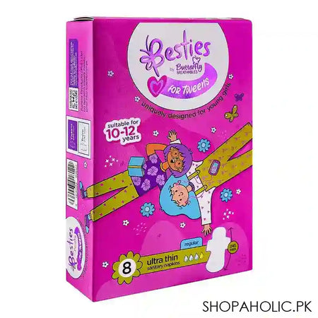 Butterfly Breathables Besties For Tweens Ultra-Thin Sanitary Napkins Regular, Suitable For 10-12 Years, 8-Pack - Main Image