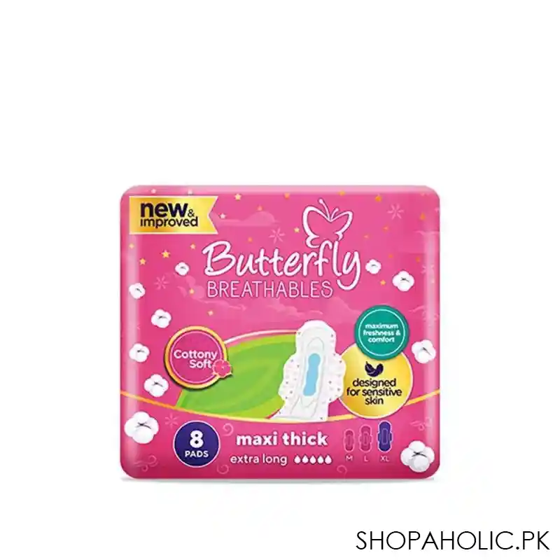 butterfly breathables maxi thick pads, extra long, 8 pack main image