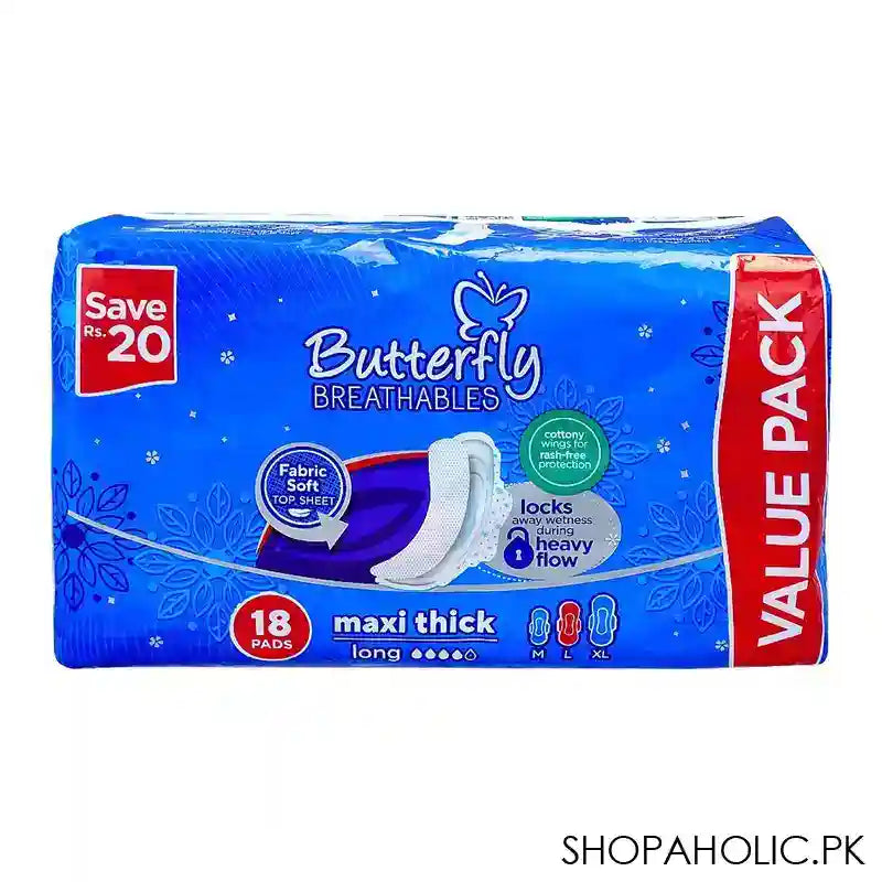 Butterfly Breathables Maxi Thin Pads, Large, 18-Pack - Main Image
