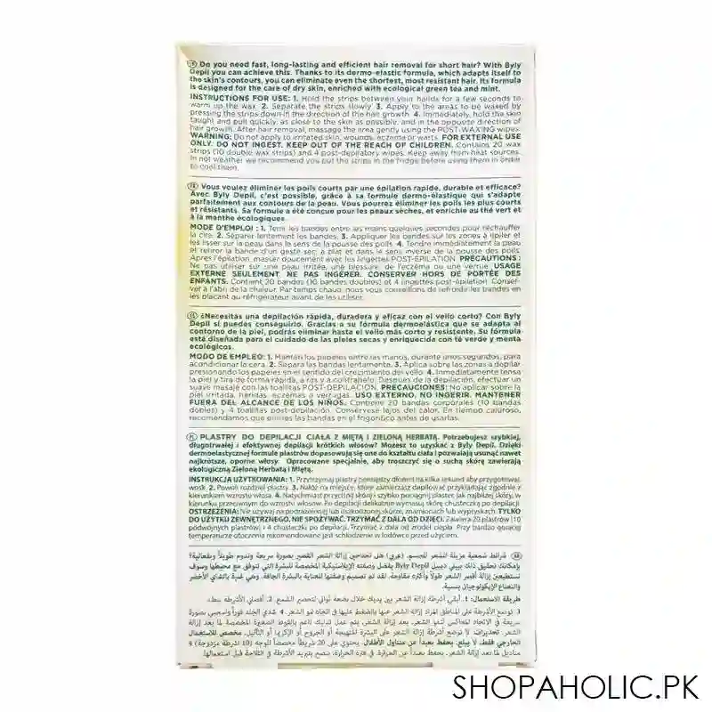 byly depil effective & natural mint & green tea hair removal body wax strips, 20 pack image2