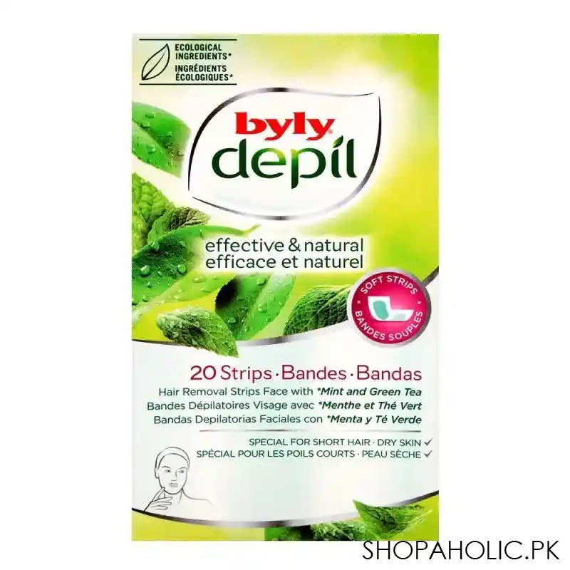 byly depil effective & natural mint and green tea hair removal face wax strips 20 pack main image