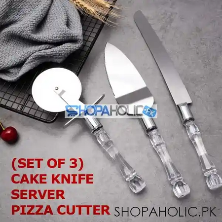 Set of 3 Cake Knife, Server, Pizza Cutter - Main Image