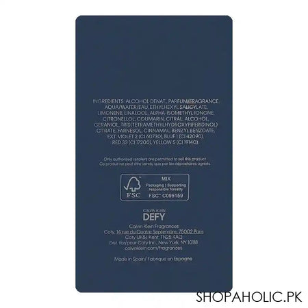 Calvin Klein Defy Parfum, For Men, 100ml - Image 2