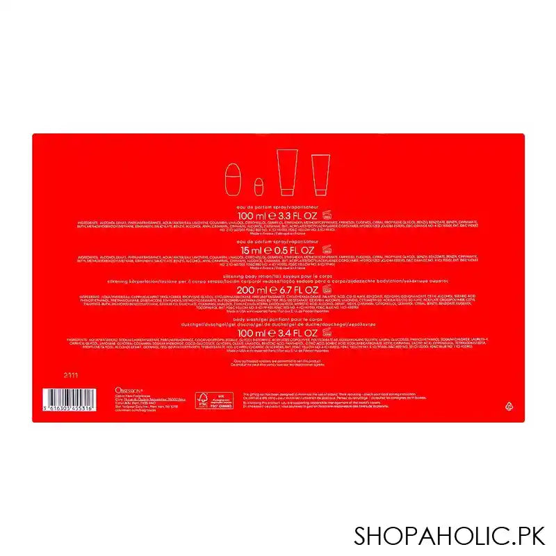 Calvin Klein Obsession Gift Set, For Women, Eau de Parfum 100ml + Purse Spray 15ml + Body Lotion 100ml + Body Wash 100ml - Image 2