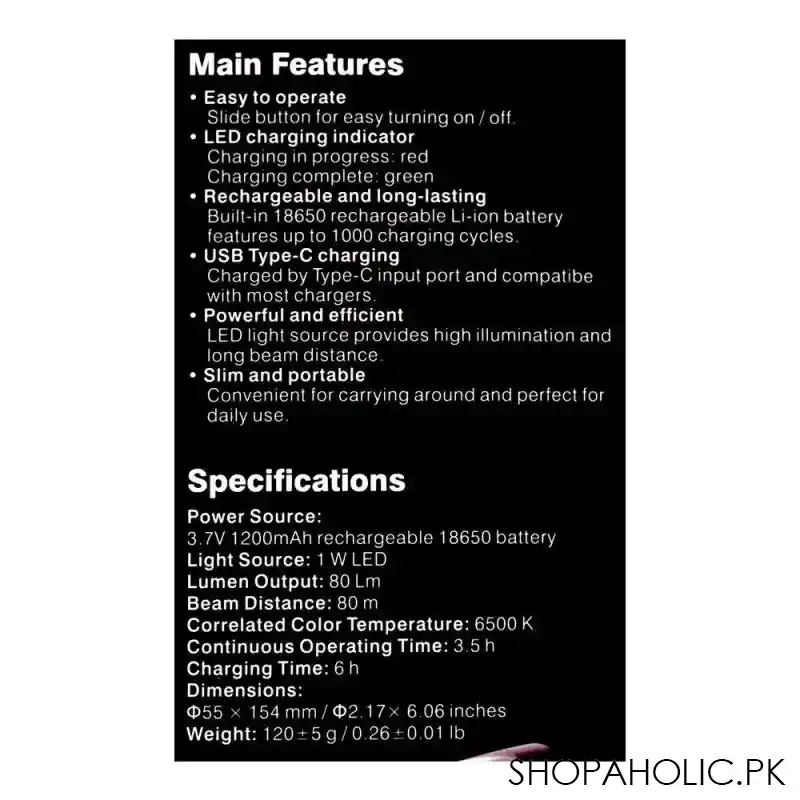 camelion rechargeable flash light, rs41 hcb image5