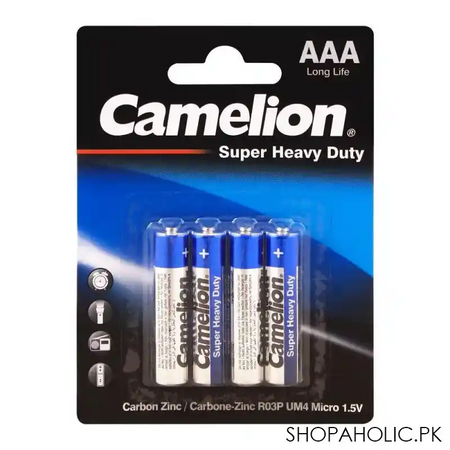 camelion super heavy duty long life aaa battery, 4 pack, r03p bp4b main image