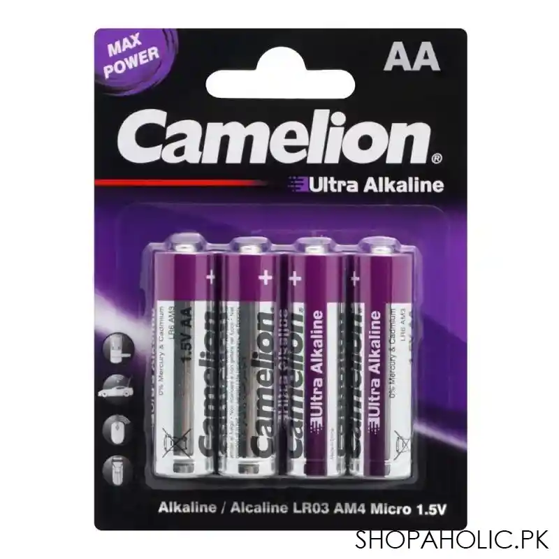 camelion ultra alkaline aaa 4 batteries, lr03 bp4ut main image