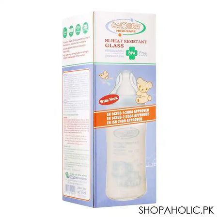 Camera Hi-Heat Resistant Wide Neck Glass Feeding Bottle, 240ml, 20018 - Image 3