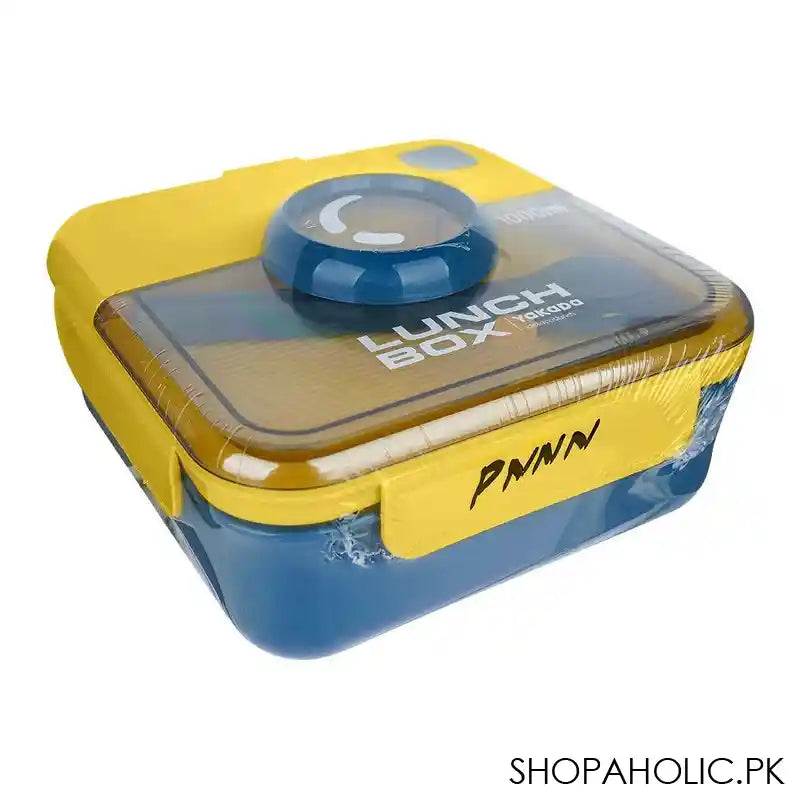 Camera Plastic Lunch Box With Crockery & Cutlery, 1000ml Capacity, 6.7in (H) x 5.3in (W) x 2.4in (D), Blue - Image 3