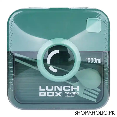 Camera Plastic Lunch Box With Crockery & Cutlery, 1000ml Capacity, 6.7in (H) x 5.3in (W) x 2.4in (D), Green - Main Image