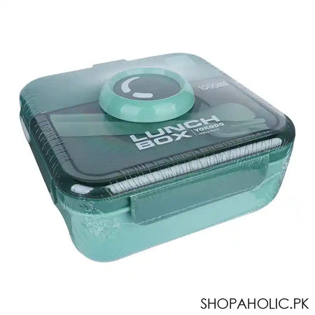 Camera Plastic Lunch Box With Crockery & Cutlery, 1000ml Capacity, 6.7in (H) x 5.3in (W) x 2.4in (D), Green - Image 2
