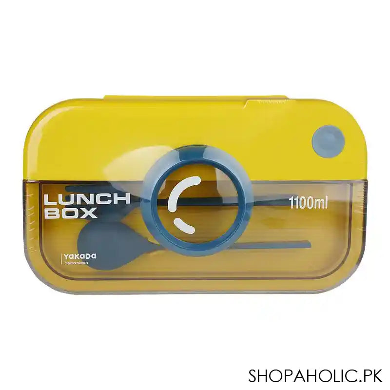 Camera Plastic Lunch Box With Spoon & Fork, 1100ml Capacity, 7.1in (H) x 3.9in (W) x 2in (D), Blue - Image 3