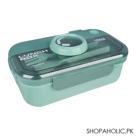 Camera Plastic Lunch Box With Spoon & Fork, 1100ml Capacity, 7.1in (H) x 3.9in (W) x 2in (D), Green - Image 3