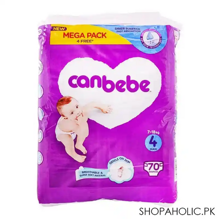 canbebe baby diaper maxi 4, 7 18kg, mega pack 70 pack main image