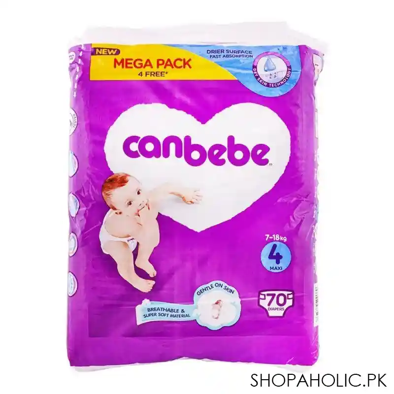 canbebe baby diaper maxi 4, 7 18kg, mega pack 70 pack main image