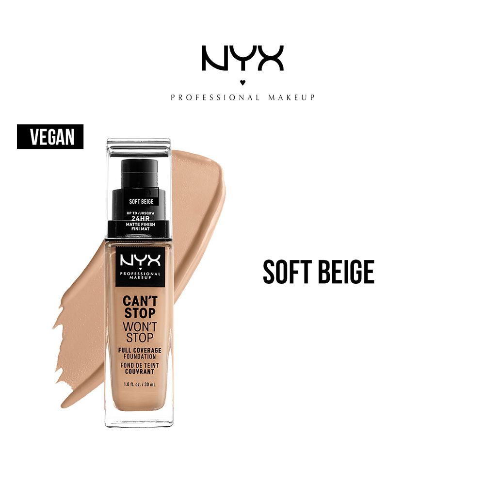 NYX Can't Stop Won't Stop 24HR Full Coverage Foundation, Soft Beige - Main Image
