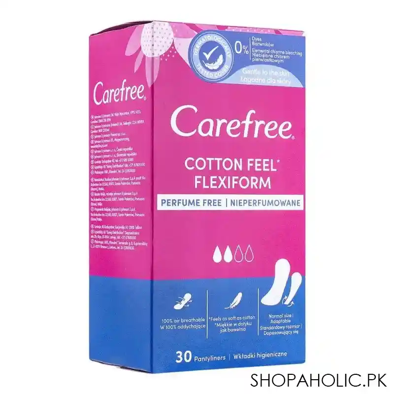 carefree cotton feel flexiform perfume free pantyliner, 30 pack main image