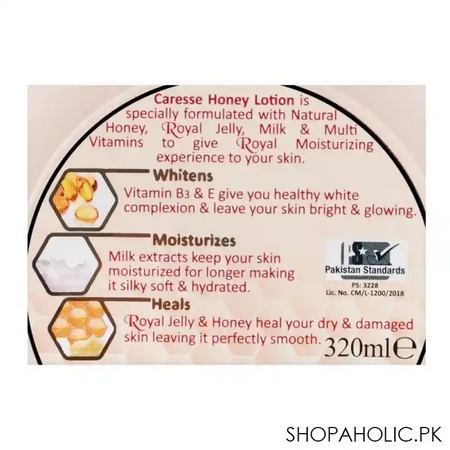 caresse royal jelly & milk extract honey lotion, 320ml image3