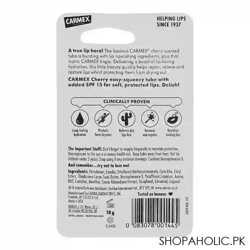 Carmex Cherry Moisturizing Lip Balm, SPF-15, 10g - Image 3