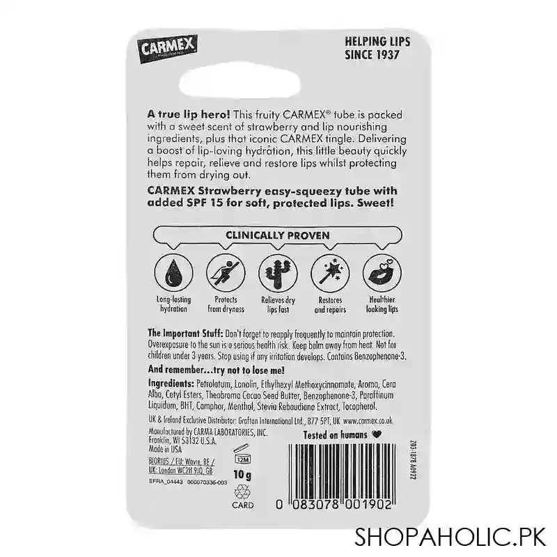 Carmex Strawberry Moisturizing Lip Balm, SPF-15, 10g - Image 3
