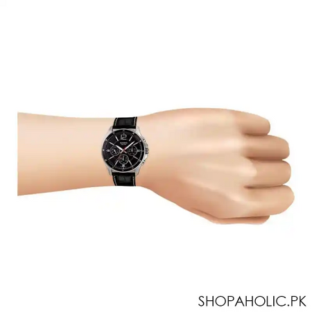 casio enticer chronograph black dial men's watch, leather strap, mtp 1374l 1avdf image5