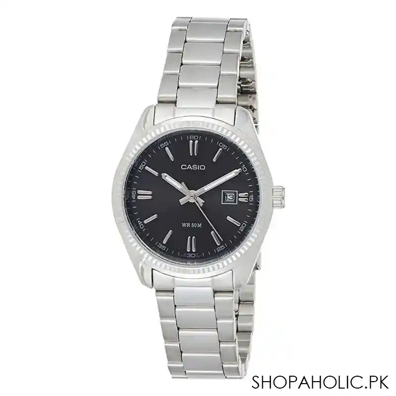 casio enticer women's black dial stainless steel watch, ltp 1302d 1a1vdf main image