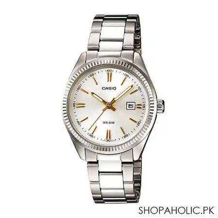 casio enticer women's silver/gold stainless steel strap watch, ltp 1302d 7a2vdf main image